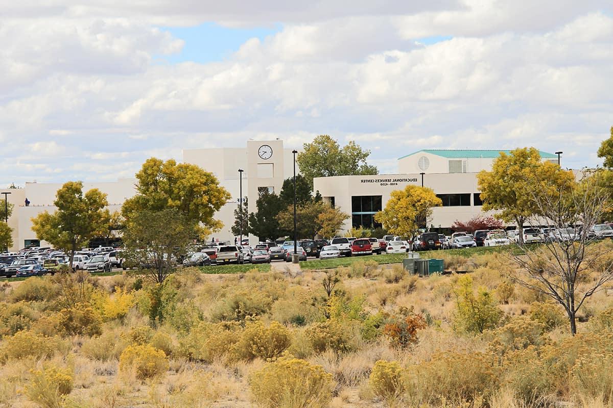 view of clock tower building and main campus